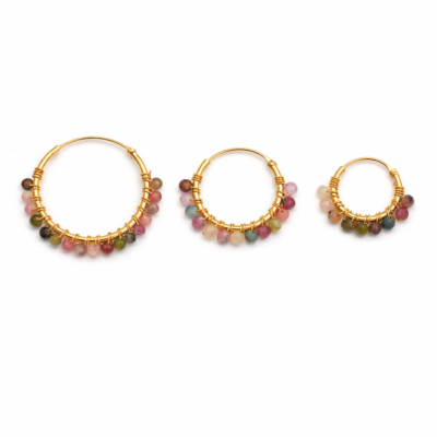 Tourmaline Beaded Hoops (Medium)