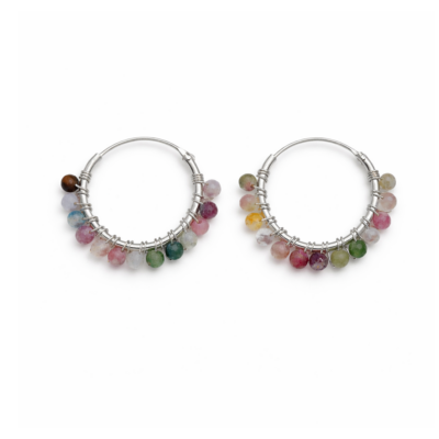 Tourmaline Beaded Hoops (Medium)