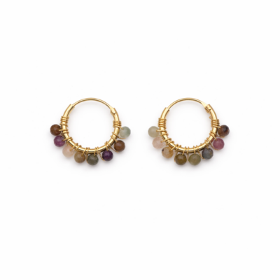 Tourmaline Beaded Hoops (Small)