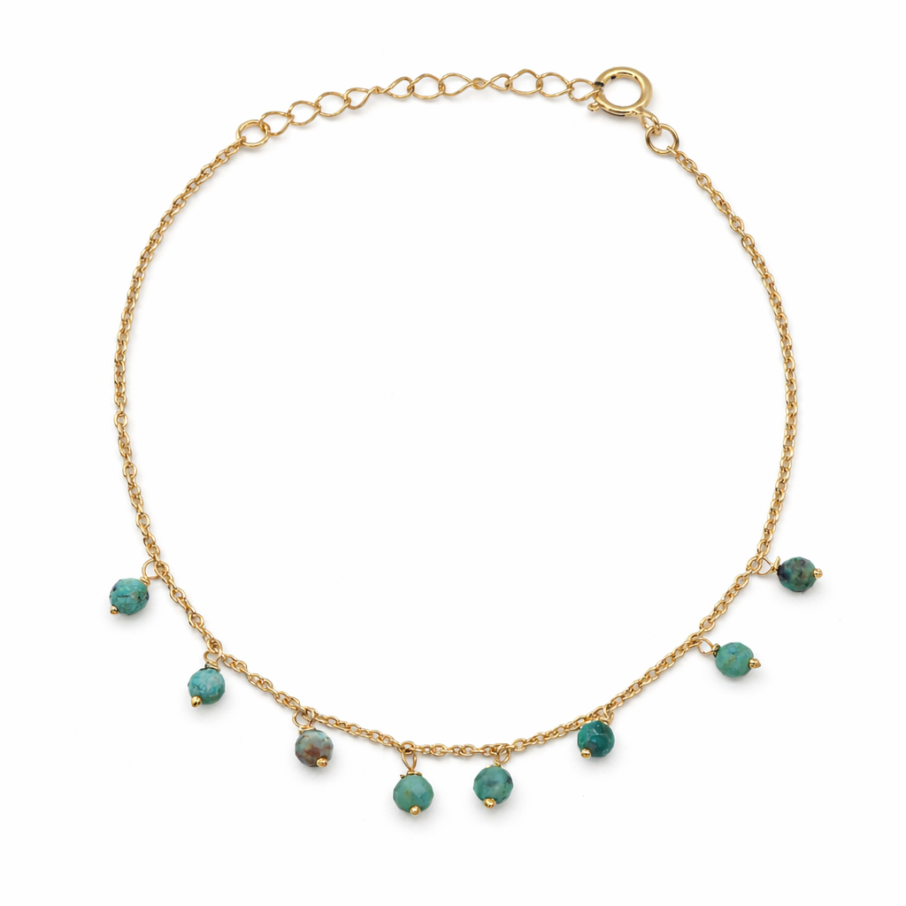 Turquoise beaded charm bracelet in gold