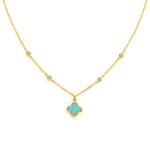 Turquoise and Cubic Zirconia Single Clover Necklace