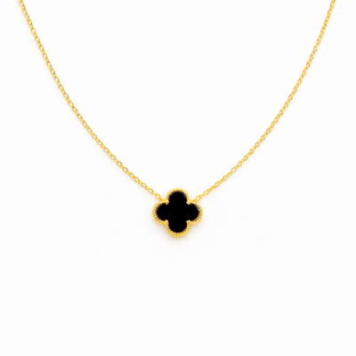 Black Agate Single Clover Necklace