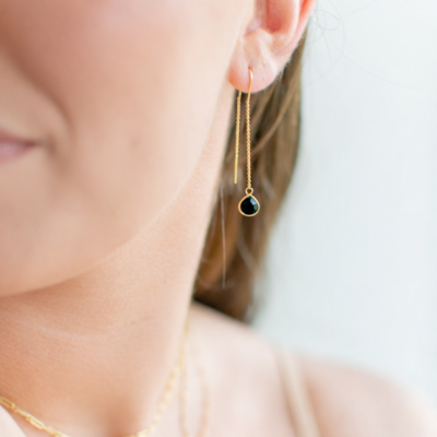 Black Spinel Teardrop Threader Earrings