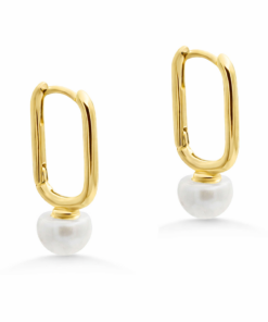 Yellow Gold Paperclip Pearl Huggies