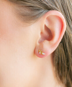 Cubic Zirconia Leaf Studs YG Plated