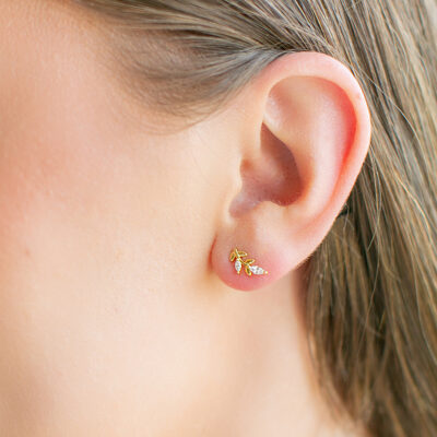 Cubic Zirconia Leaf Studs YG Plated