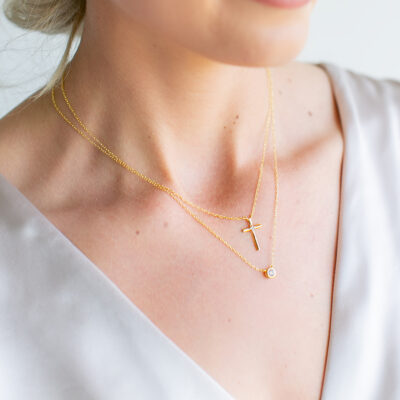 Double Layer Cross Necklace YG Plated