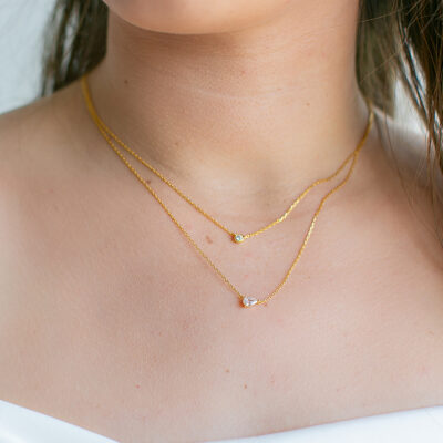 Bezel & Pear Layered Necklace YG Plated