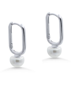 Silver Paperclip Pearl Huggies