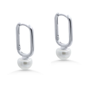 Silver Paperclip Pearl Huggies
