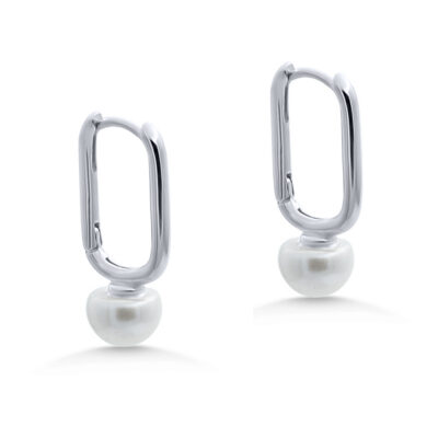 Silver Paperclip Pearl Huggies