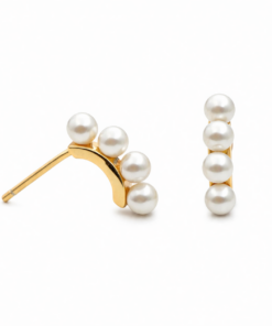 Curved Shell Pearl Studs YG Plated