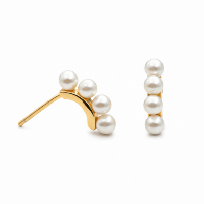 Curved Shell Pearl Studs YG Plated