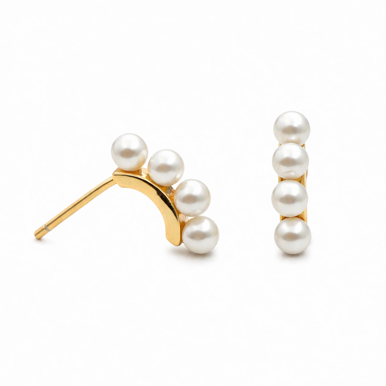 Curved Shell Pearl Studs YG Plated