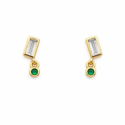 Baguette Cubic Zirconia Dangle Studs