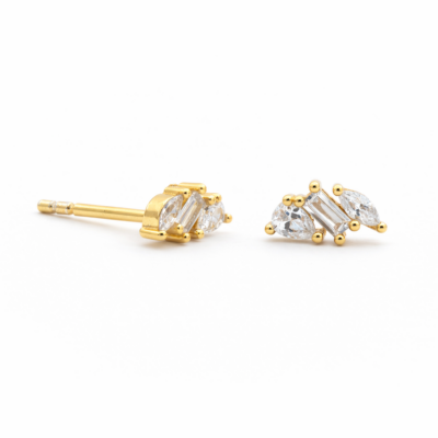 Cubic Zirconia Mixed Shape Cluster Studs YG Plated