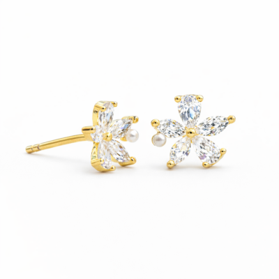 Flower & Shell Pearl Cubic Zirconia Studs