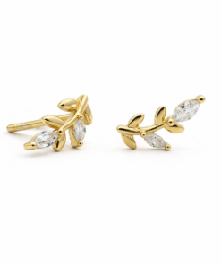 Cubic Zirconia Leaf Studs YG Plated