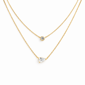 Bezel & Pear Layered Necklace YG Plated