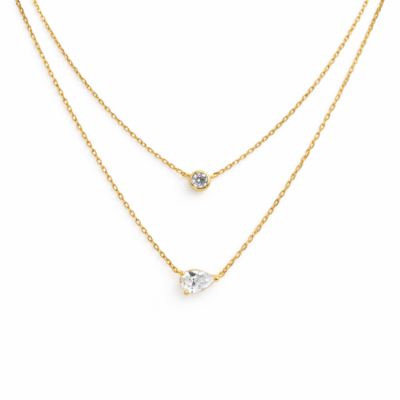 Bezel & Pear Layered Necklace YG Plated