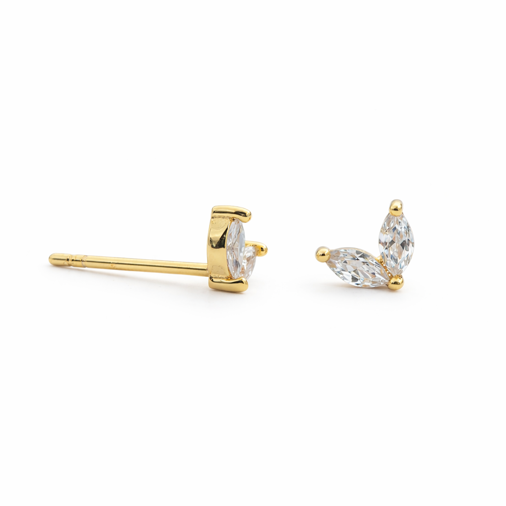 Yellow gold plated marquise cubics studs