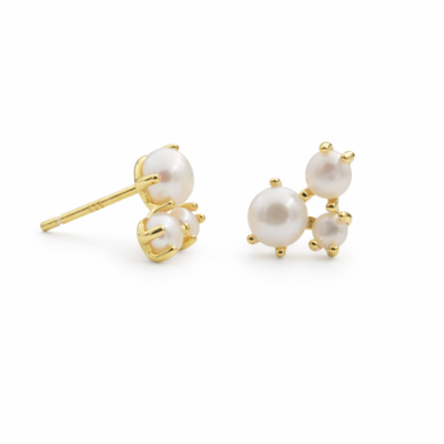 Cluster Pearl Studs YG Plated