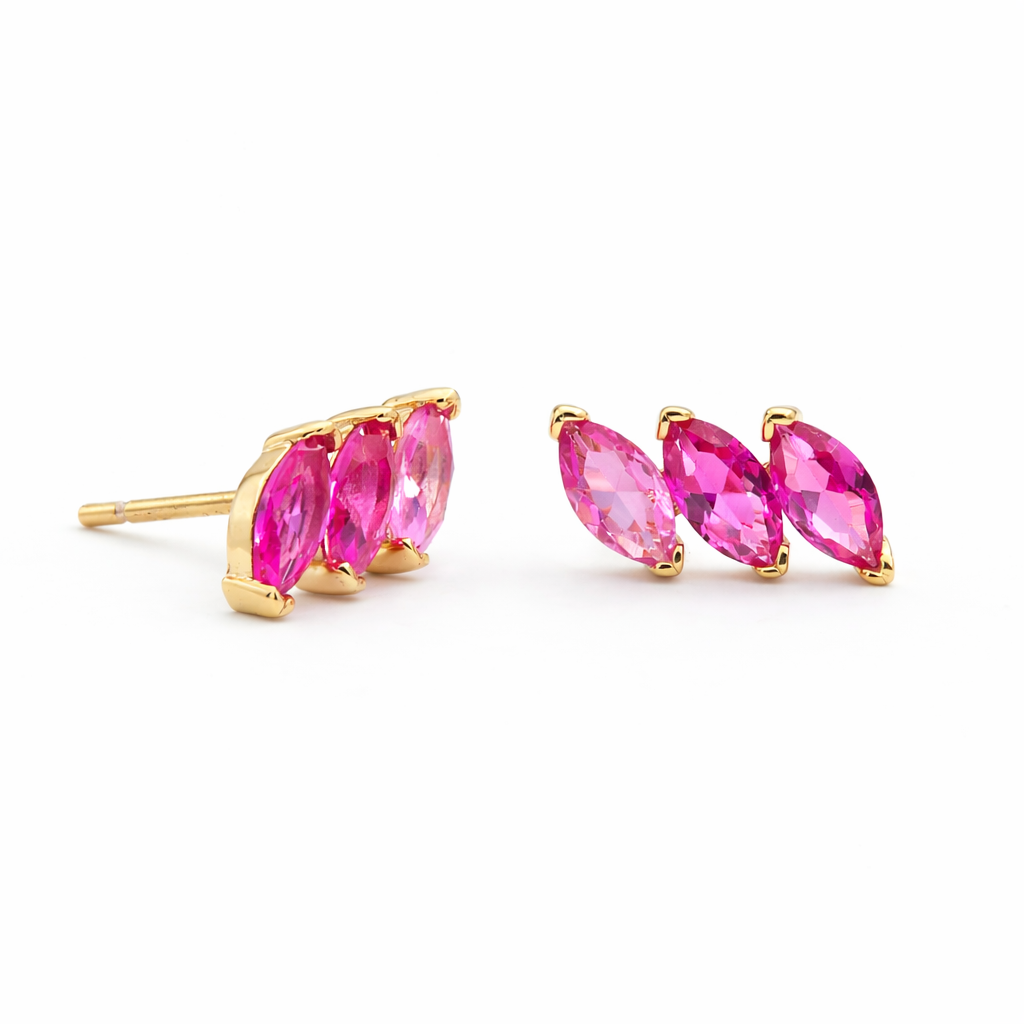 Yellow gold plated pink moissanite marquise studs