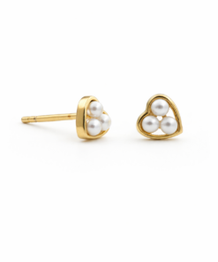 Tiny Heart Shell Pearl Studs YG Plated