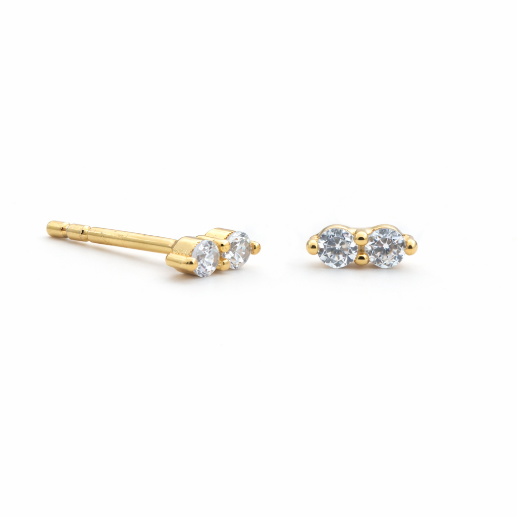 yellow gold plated double cubic studs