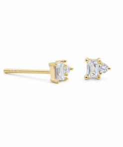 Cubic Zirconia Baguette Cluster Studs YG Plated