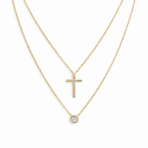 Double Layer Cross Necklace YG Plated
