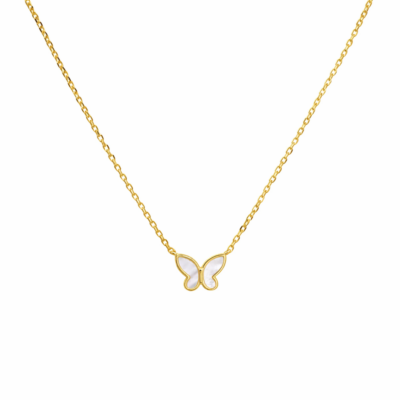 Mother-Of-Pearl Butterfly Necklace YG Plated