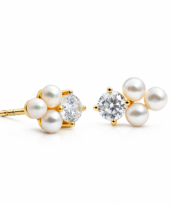 Cluster Pearl and Cubic Studs YG Plated