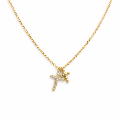 Cubic Zirconia Cross Necklace YG Plated