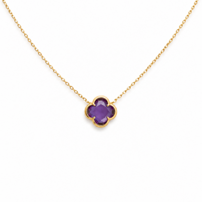 9ct YG Amethyst Clover Necklace