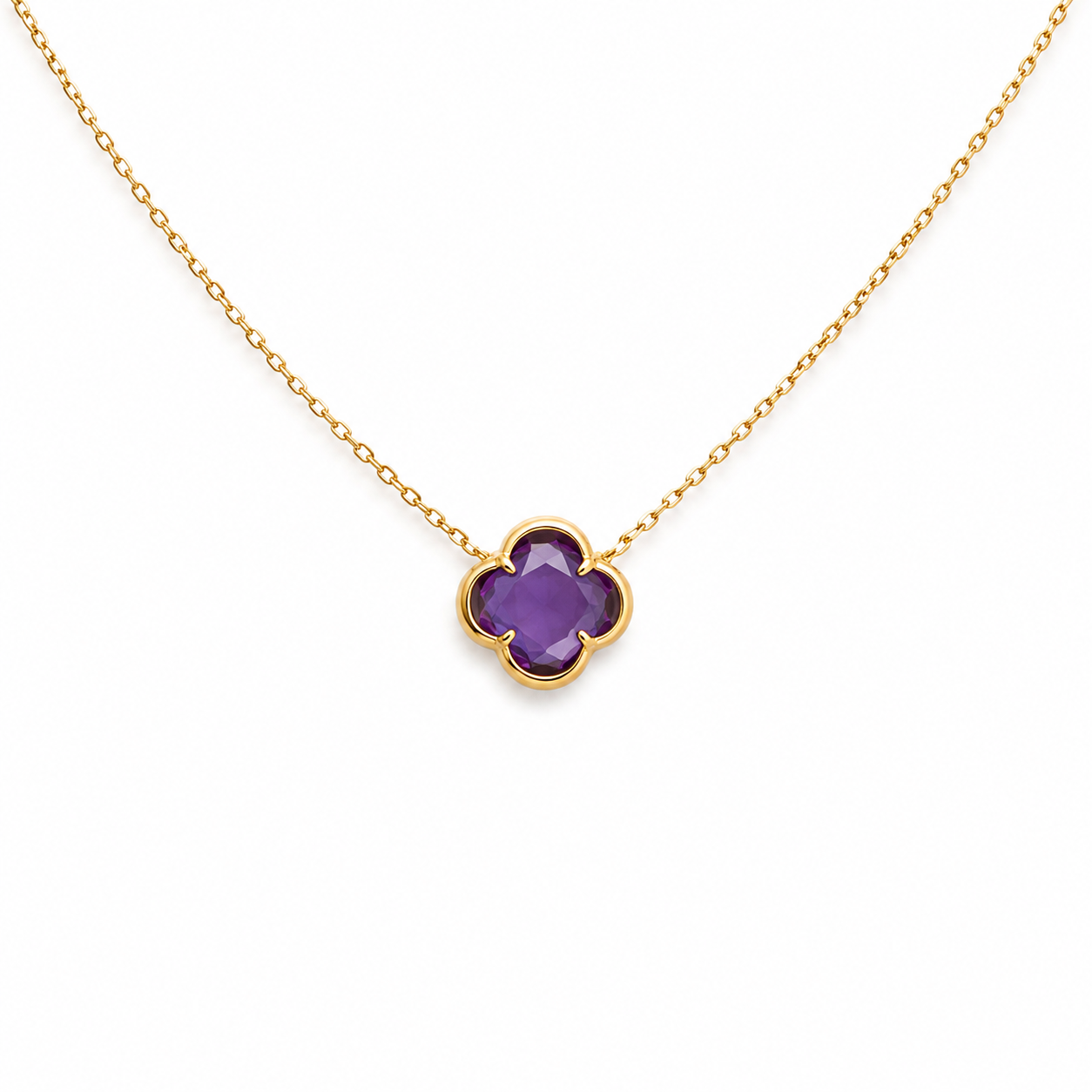 9ct YG Amethyst Clover Necklace