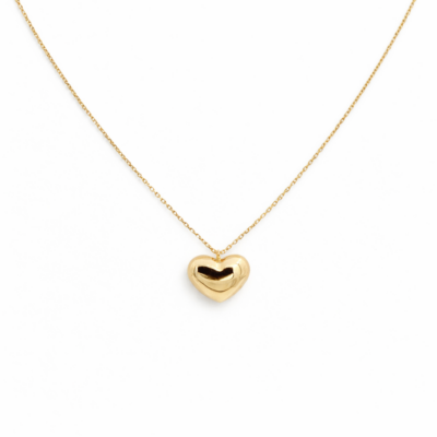 9ct YG Disc Chunky Heart Necklace