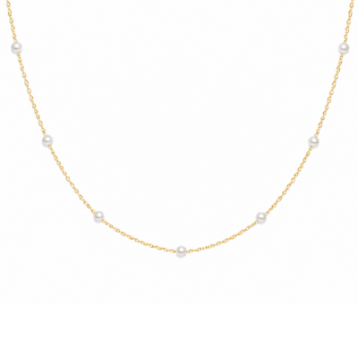 9ct YG Dainty Pearl Station Necklace