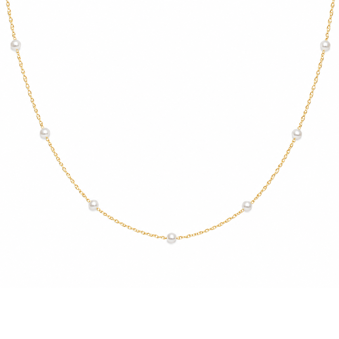 9ct YG Dainty Pearl Station Necklace