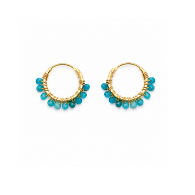 Blue Agate Beaded Hoops (Small)