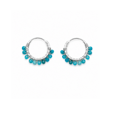 Blue Agate Beaded Hoops (Small)
