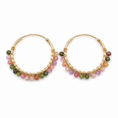 Tourmaline Beaded Hoops (Large)