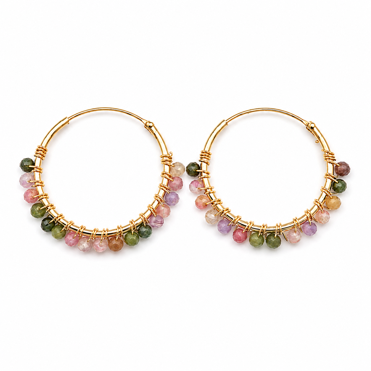 Tourmaline Beaded Hoops (Large)