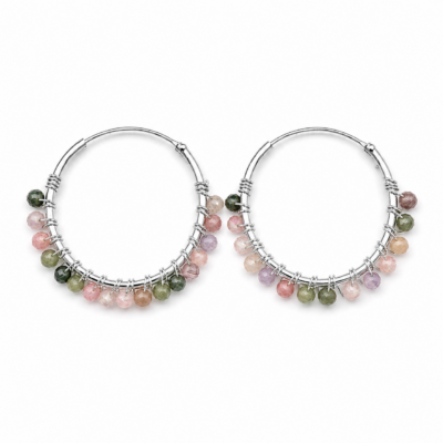 Tourmaline Beaded Hoops (Large)